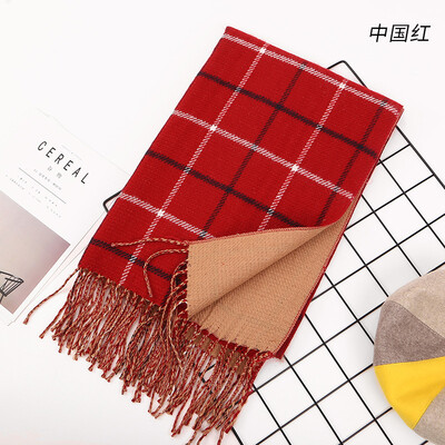 

Winter new imitation cashmere double plaid scarf ladies thick warm shawl dual-use scarf