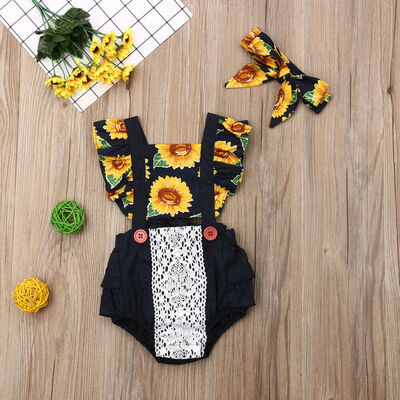 

Newborn Baby Girl Short Sleeve SunFlower Ruffle Romper Bodysuit Outfit Summer