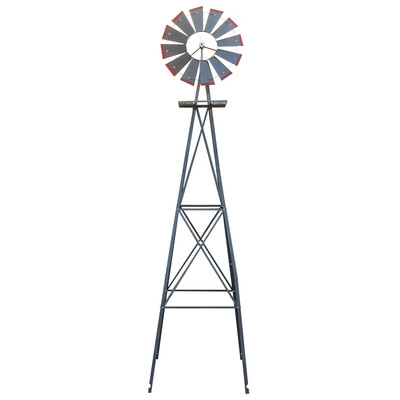 

8ft Ornamental Decorative Garden Yard Windmill Silver - Red Tips