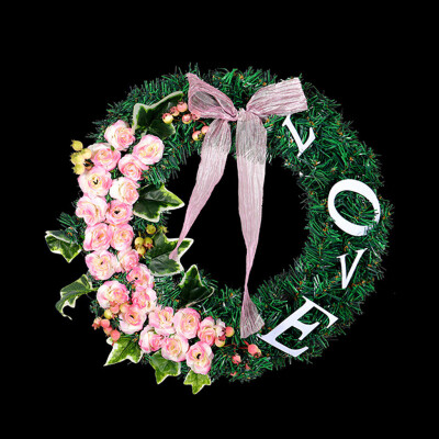 

Toponeto Pink Love Letter Garland Rose Wreath Home Window Decoration Pendant