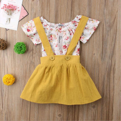 

Toddler Kids Baby Girls Tops T-Shirt Suspender Skirt Dress 2Pcs Outfits Clothes