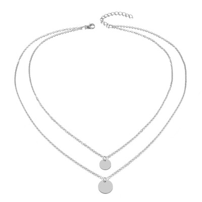 

Silver Gold Color Round Sequin Coin Pendant Necklace Double Chain Layered Choker Necklace Collar Women Statement Jewelry Bijoux