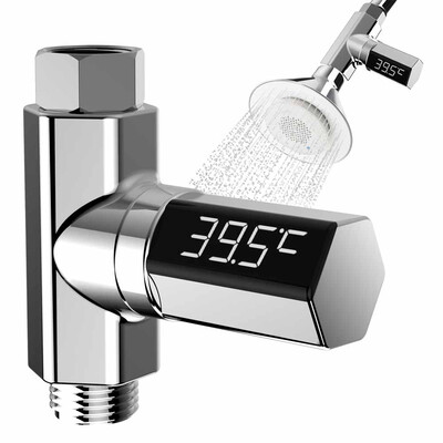 

Siaonvr LED Display Celsius Water Shower Thermometer Flow Self-Generating Electricity