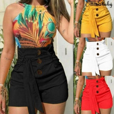 

NEW Womens Ladies High Waist Summer Casual Solid Beach Belt Hot Pants Shorts