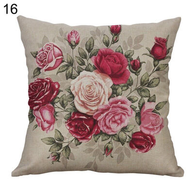 

Linen Rose Peony Tulip Flower Pillow Case Cushion Cover Sofa Bed Car Cafe Decor