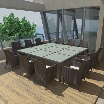 

13 Piece Outdoor Dining Set with Cushions Poly Rattan Black