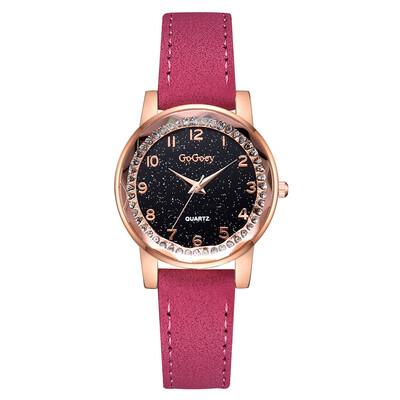 

Fashion ladies exquisite quartz watch digital tick net red matte pu leather watch