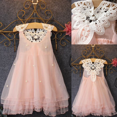 

Pageant Toddler Baby Girls Party Dress Pearl Lace Tulle Gown Formal Dress 2-7Y