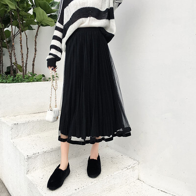 

Fashion Women Skirt Spring Autumn High Waist Pleated Solid Color Half Length Elastic Skirt Promotions Lady Skirt