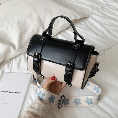 

French small bag female 2019 new fashion hit color handbag wild broadband shoulder slung Boston bag