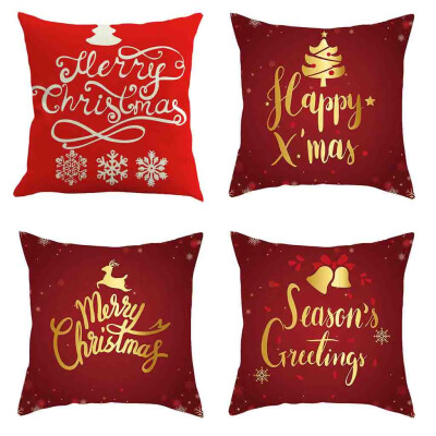 

Tailored 4PC Merry Christmas Short Plush Pillowcase Sofa Pad Set Home Decoration 18x18 In