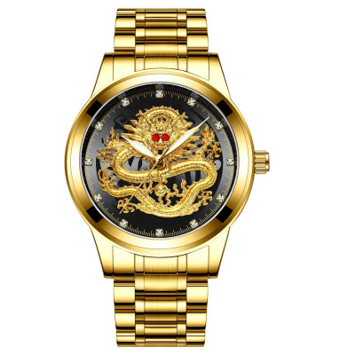 

Luxury Brand Men golden dragon watch ruby stainless steel quartz male fashion diamonds watches man business clock