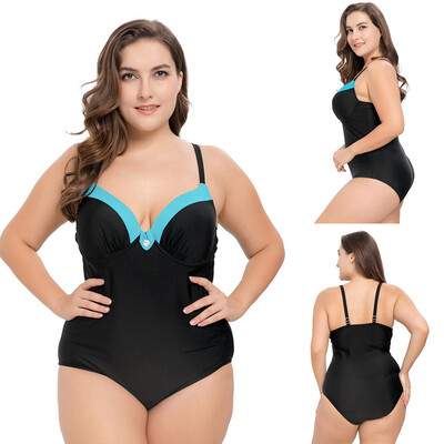 

Roseonmyhand Womens Casual Plus Size Stitching Multicolor Bikini One-piece Swimsuit