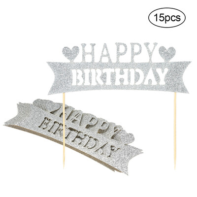 

15pcs Glitter Paper Happy Birthday Cake Topper Birthday Party Celebration Cupcake Dessert Decoration Supplies--Gold