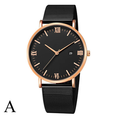 

Gobestart Luxury Fashion Stainless Steel Mesh Belt Watch Mens Quartz Calendar Watches