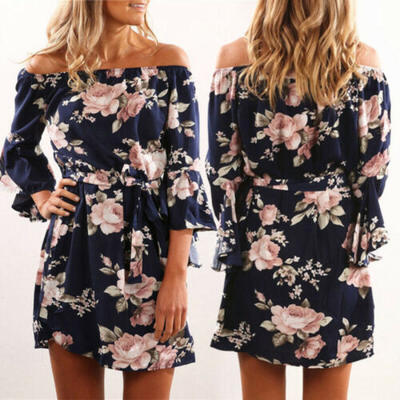 

Womens BOHO Loose Sleeveless Floral Party Summer Beach Sundress Short Dress USA
