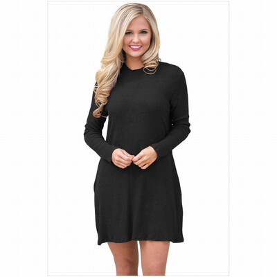 

High neck long sleeve with pocket casual mid-length knit sweater dress