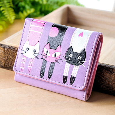 

Fashion Short Women Wallets Cute Cartooon Cat Money Bag Coin Purse Leather Girl Clutch Student Femme Lovely illustration Wallets