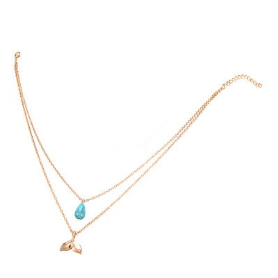 

Double Layers Water Drop Fish Tail Pendants Women Boho Jewelry Choker Necklace