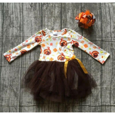 

US Newborn Kid Baby Girl Thanksgiving Turkey Party Gown Tutu Dress Autumn Outfit