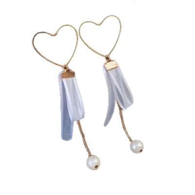 

New fashion retro decoration pink sweet lace hollow heart shaped pearl long earrings for girl gift