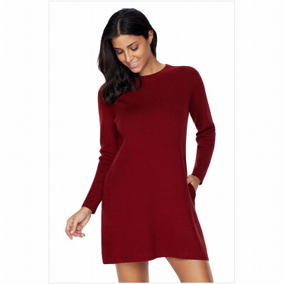 

High neck long sleeve with pocket casual mid-length knit sweater dress