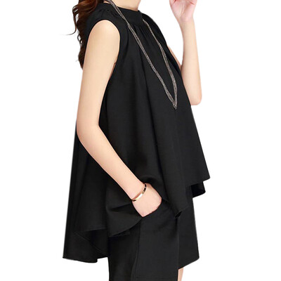 

Women Tops Shorts Two-piece Loose Fashion Casual Round Collar Sleeveless Solid Color Sets