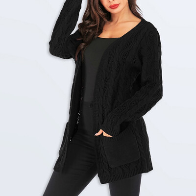 

Toponeto Fashion Women Solid Open Front Long Sleeve Pocket Coat Loose Sweater Outerwear