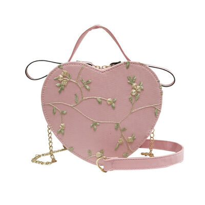 

2019 New Style Chains Flower Fashion Handbag PU Leather Heart-shaped Messenger Women Ladies Cartoon Shoulder Tote Bag