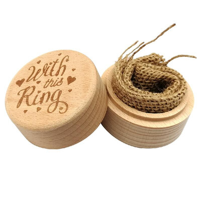 

Wooden Round Beech Wedding Ring Box With Letter Happily Ever After On The Surface