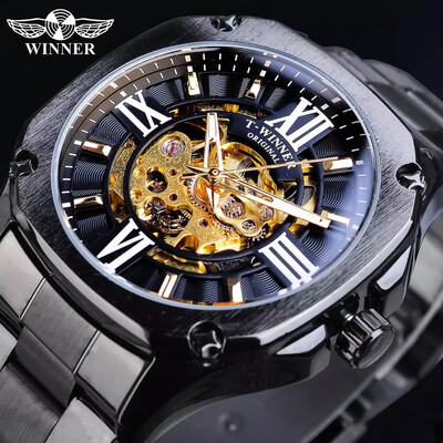 

T-winner new European&American style mens fashion casual hollow mechanical movement automatic mechanical watch mens watch