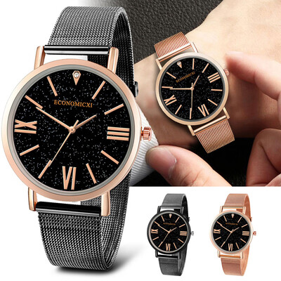 

Gobestart Stainless Steel Mesh Belt Watch Starry Roman Scale Diamond Mens Quartz Watch