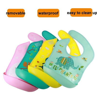 

Useful Cute Baby Cartoon Waterproof Bib Washable Roll Up Crumb Catcher Feeding Eating