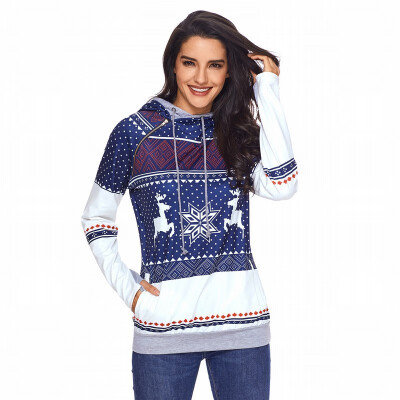 

Snowflake Reindeer Long Sleeve Sports womens Hoodie