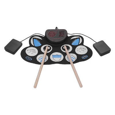 

Cartoon Appearance Electric Drum Set Practice 10 Pads Roll Up Silicone Digital Drum USB Built-in Speaker Lithium Battery with Drum