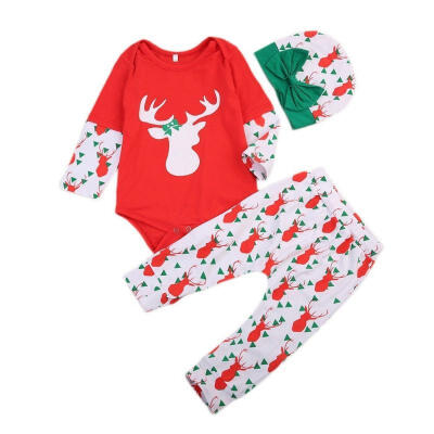 

Christmas Newborn Toddler Baby Boy Girl Xmas Tops Romper Pants Hat 3Pcs Outfits Set Clothes