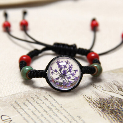 

Natural Dried Flower Bracelet For Womens Jewelry Cherry blossom Life time gem Hand-knitted national Accessories