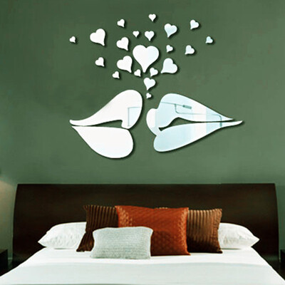

KX-024 3D Lips&Heart Mirror Posted Removable Acrylic Wall Stickers Home Decor Decals 60 x 40 CM