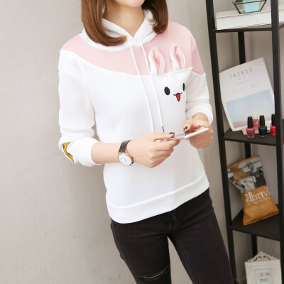 

Tailored Fashion Women Top O-Neck Hooded Rabbit Printing Sweatshirt Casual Loose Blouse