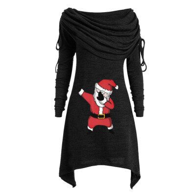 

Gobestart Plus Size Womens Santa Claus Printing Ruched Foldover Collar Tunic Long Blouse