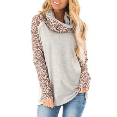 

Women Leopard Sweater O Neck Knit Tops Autumn Winter Pullover Loose Knitwear