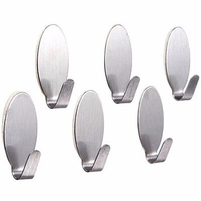 

〖Follure〗6x Useful Stick On Hook Strong Self Adhesive Sticky Coat Hat Metal Hanger Silver