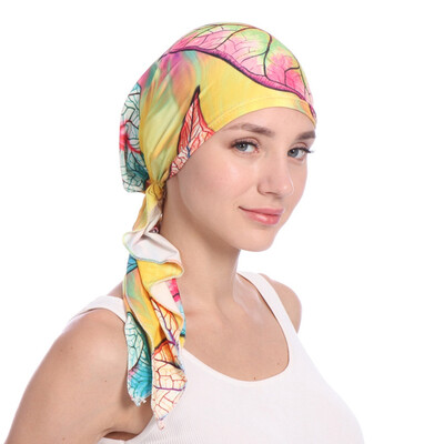 

Women Print Turban Hijab Cap Stretchy Chemo Hats For Hair Loss Head Scarf