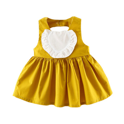 

Infant girl dress cartoon yellow love pattern sleeveless dress backless princess dress cotton soft outfit for 6-24M