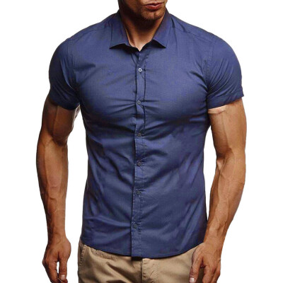 

Tailored Men Pure Color Button Splicing Pattern Casual Lapel Short Sleeve Shirt