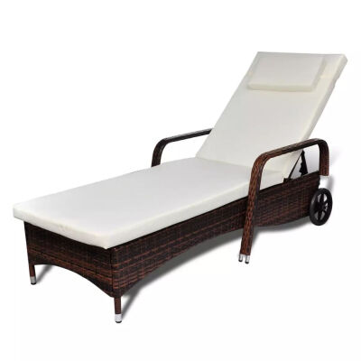 

Sun Lounger with Cushion & Wheels Poly Rattan Brown