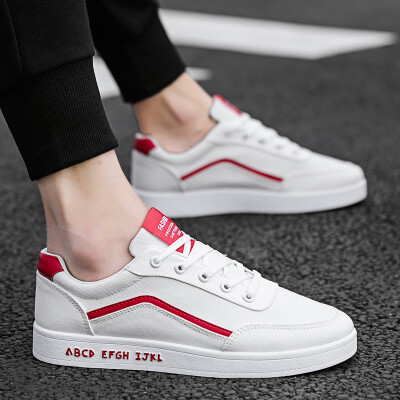 

Summer mens shoes breathable thin flat-soled cloth shoes white red canvas shoes trendy shoes Korean board shoes