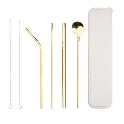 

New 7Pcs Portable Stainless Steel Straw Reusable Straw Cleaning Brush Straw Bag Set