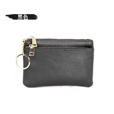 

2019 new top layer cowhide Europe&America ladies zipper leather purse leather key ring bag mini coin bag