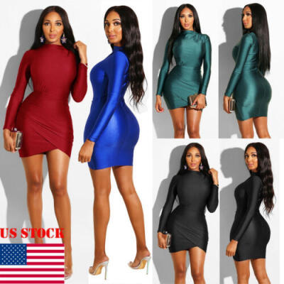 

Womens Bodycon Long Sleeve Slim Fit Evening Party Cocktail Club Short Mini Dress